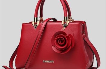 B088A-red Tas Handbag Wanita Gantungan Mawar Import