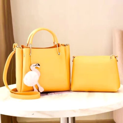 B1595-yellow Tas Handbag 2in1 Gantungan Pom Flamingo Import