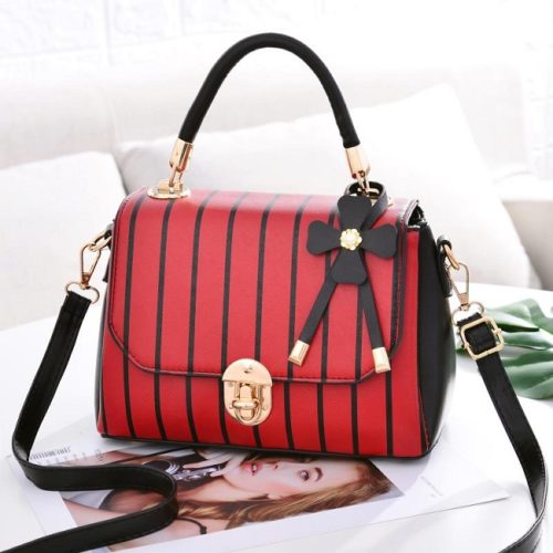 B1911-red Tas Handbag Wanita Vertical Line Import