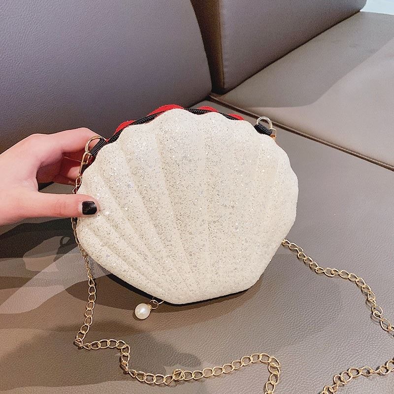 Jual B1943 white Tas Pesta Kerang Tali  Rantai  Kekinian 