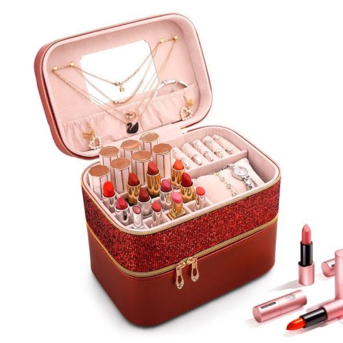 BOM5551-red Kotak Kosmetik 2 Tingkat Cantik Elegan