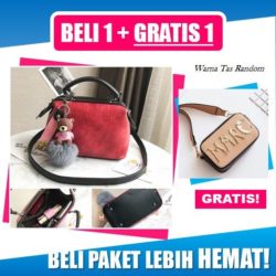 BTH012087-red B1G1 Tas Handbag Pom Pom+ Gratis B387 (Random)