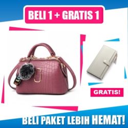 BTH078723-darkpink B1G1 Tas Handbag Import + Dompet Panjang Import