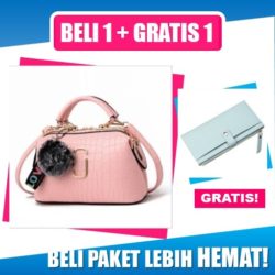 BTH078723-pink B1G1 Tas Handbag Import + Dompet Panjang Import