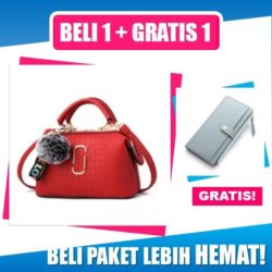 BTH078723-red B1G1 Tas Handbag Import + Dompet Panjang Import
