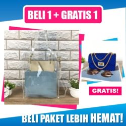 BTH180982-blue B1G1 Tas Selempang Transparan + Tas Jelly Import
