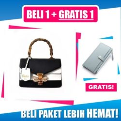BTH793623-blackwhite B1G1 Tas Handbag Pesta + Dompet Cantik