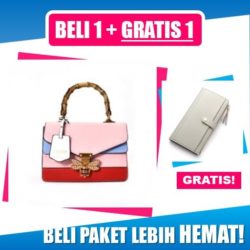 BTH793623-pink B1G1 Tas Handbag Pesta + Dompet Cantik