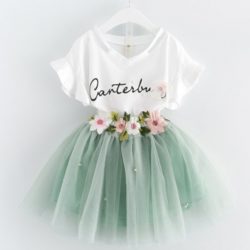 C077-green Gaun Set dan Baju Fashion Anak Cantik