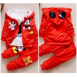 C093-red Setelan Fashion Anak Modis Kaos + Celana + Jaket