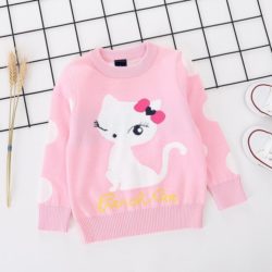 C9080-pink Sweater Anak Lucu Motif Cat