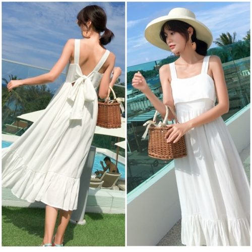 D14543-white Baju Long Dress Wanita Cantik Terbaru