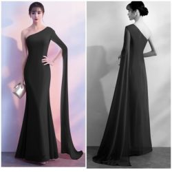 D21801-black Baju Long Dress Pesta Wanita Elegan