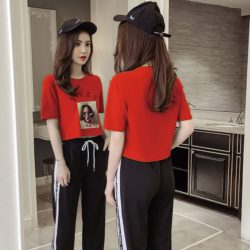 LS12908-red Baju T-shirt Wanita Terbaru
