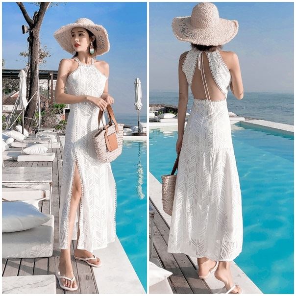 Jual LS20316-white Baju Halter Dress Wanita Cantik Terbaru