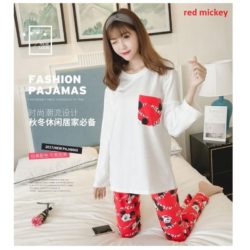 PJ001-redmickey Baju Tidur Wanita Cantik Set Baju + Celana Lucu Import
