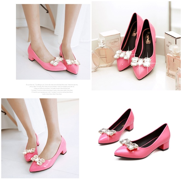 SH156 IDR.234.000 MATERIAL PU HEEL 4CM COLOR PINK SIZE 36,37,38,39,40