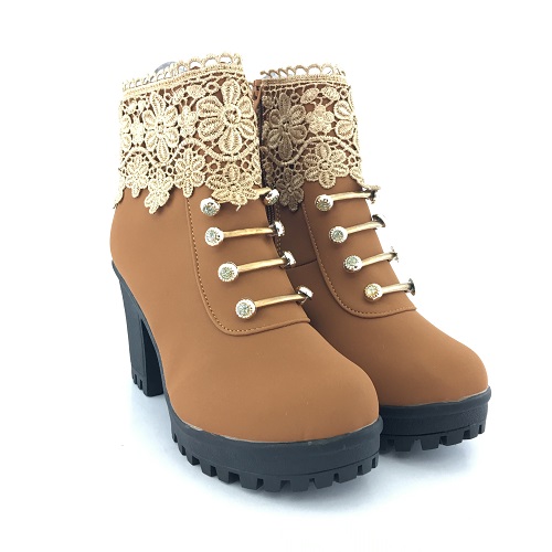 Jual SHB188-brown Sepatu Boots Wanita Elegan 8CM 