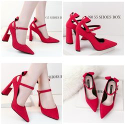 SHH007710-red Sepatu Heels Suede Wanita 10CM