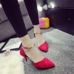 SHH1605-red Sepatu Heels Pesta Suede 6CM