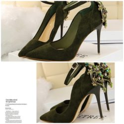 SHH17175-green Sepatu Heels Lacey Elegan Wanita 10.5CM