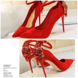 SHH17175-red Sepatu Heels Lacey Elegan Wanita 10.5CM