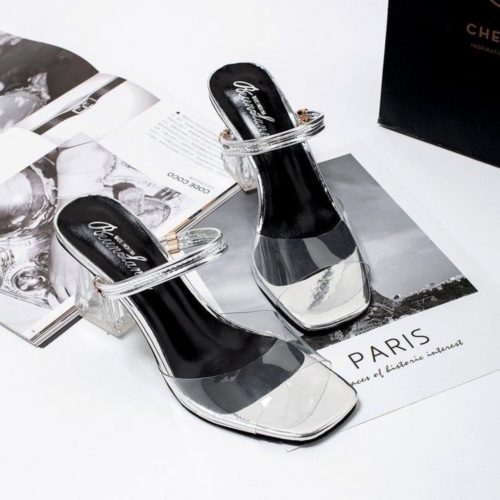SHH1748-silver Sandal Heels Wanita Elegan Import 7CM