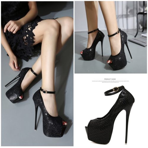 SHH25839-black Sepatu High Heels 14CM