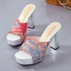 SHH303-gray Sepatu Block Heel Wanita Cantik 11CM