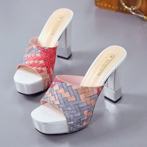 SHH303-gray Sepatu Block Heel Wanita Cantik 11CM