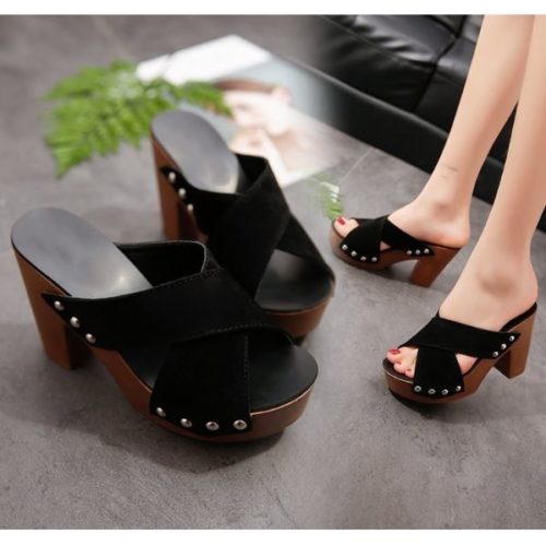 SHH3033-black Sepatu Heels Wanita Modis 10CM Import
