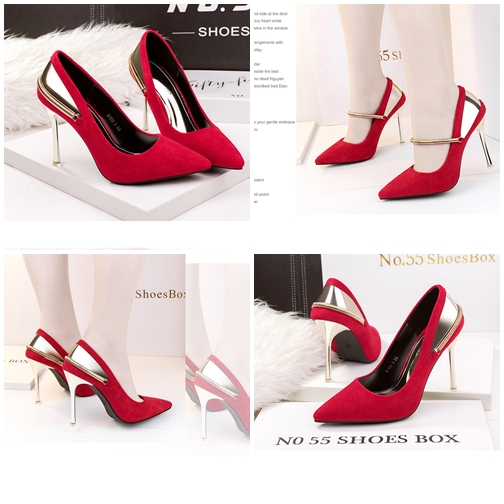 Jual SHH51583-red Sepatu Heels Suede Wanita 10CM 