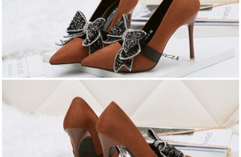 SHH51586-brown Sepatu Heels Ribbon Pesta Elegan 10.5CM