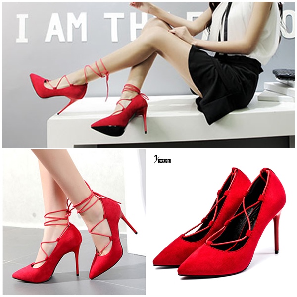 SHH5202 IDR.215.000 MATERIAL PU HEEL 10CM RED SIZE 35,36,37,38,39