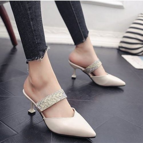 SHH661-beige Sepatu Heels Fashion Modis Terbaru 7CM Import