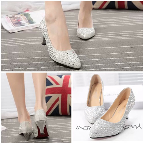 SHH689 IDR.165.000 MATERIAL PU HEEL 6.5CM COLOR SILVER SIZE 35,36,37,38,39