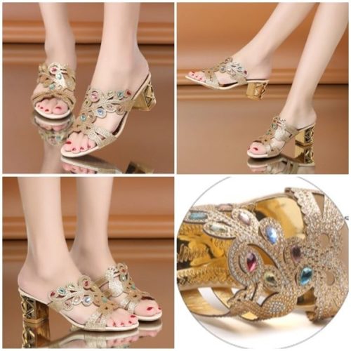 SHH815-beige Sandal Heels Wanita Elegan Cantik 6CM Import