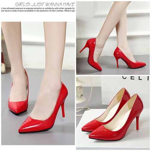 Jual SHH918-red Sepatu Heels Glossy Fashion 9.5CM 