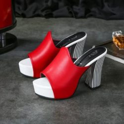 SHH931-red Sepatu Heels Blok Wanita Kekinian Import 11CM