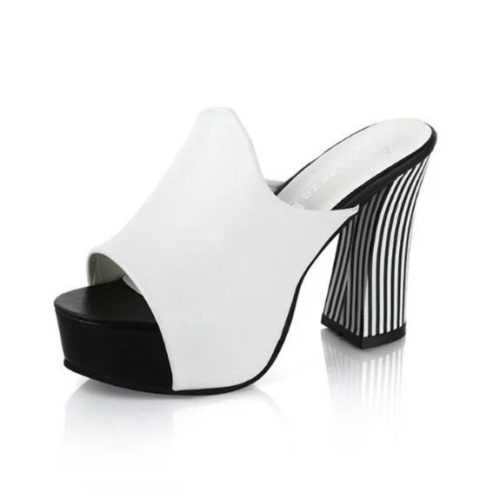 SHH931-white Sepatu Heels Blok Wanita Kekinian Import 11CM