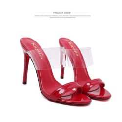 SHH98271-red Sepatu Heels Transparan Cantik 10CM