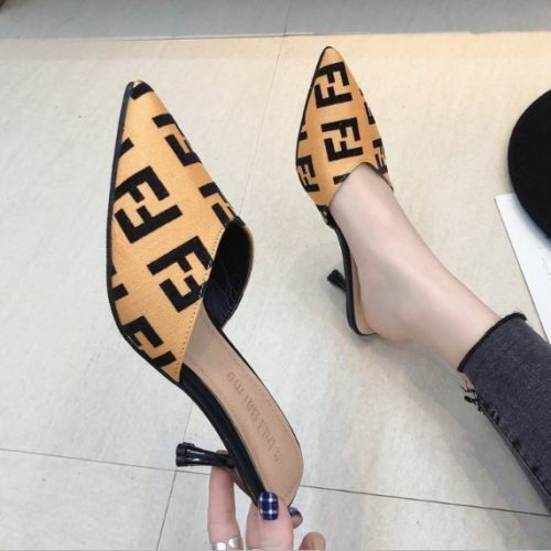 SHHA19-yellow Sepatu Heels Mules Fashion Kekinian 6CM