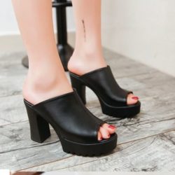 SHHA3-black Sepatu Block Heels Elegan 10.5CM