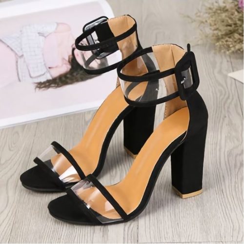 SHHM6-black Sepatu Block Heels Ankle Strap Elegan 10.5CM