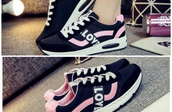 SHS07-black Sepatu Sport Fashion LOVE Import Wanita 3CM