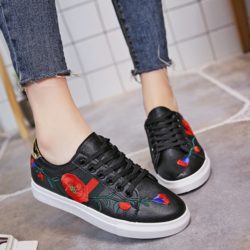 SHS918-black Sepatu Sneaker Bunga Wanita Cantik