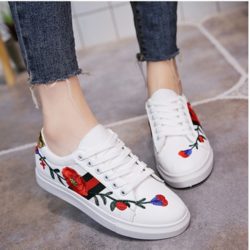 SHS918-white Sepatu Sneaker Bunga Wanita Cantik