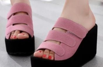 SHW1818-pink Sandal Wedges Import Terbaru 10CM