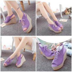 SHW507-purple Sepatu Wedges Peep Toe Kekinian Import 9CM