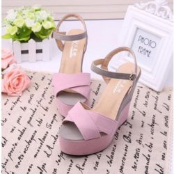 SHWA681-pink Sepatu Wedges Wanita Cantik Elegan 12CM